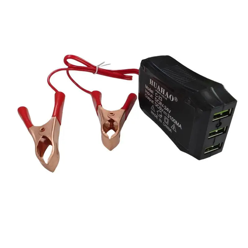 Battery Clip Charger 3 USB Ports 12V 24V Input to 5V Output Universal Charger for Cellphone Tablet Camping Oasis Select