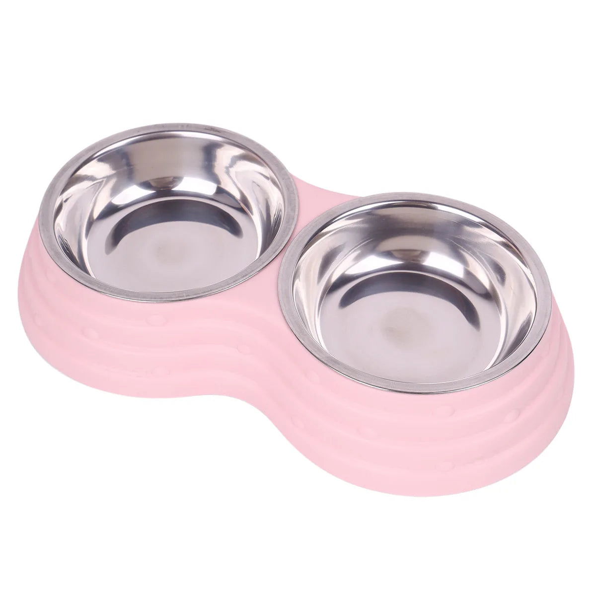 PP Material Pet Feeding Bowl Stainless Steel Large Capacity Dog and Cat Drinking Water and Eating Double Bowl Non-Slip Feeding Oasis Select pink-2pcs S