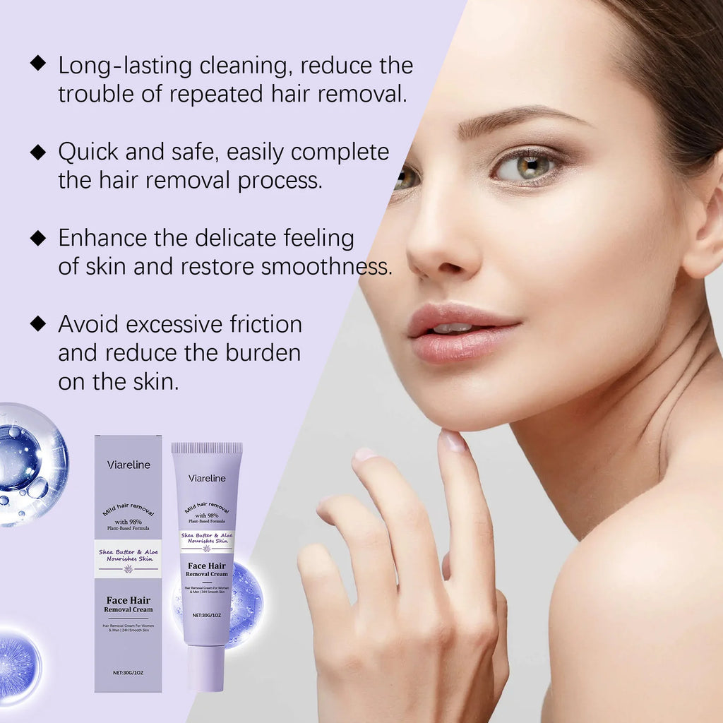 VIARELINE Facial Hair Removal Cream Inhibit Hair Growth Deeping Hydration Relieve Discomfort Shrink Pores Skin Depilatory Cream Oasis Select