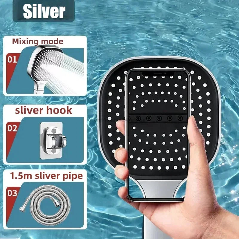 3-Modes High Pressure Shower Head Water Saving Shower Heads Adjustable Water Massage Sprayer Home Bathroom Accessories Oasis Select Silver Set