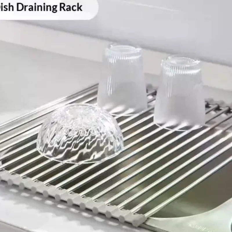 Roll Up Dish Drying Rack | Foldable Stainless Steel Sink Mat