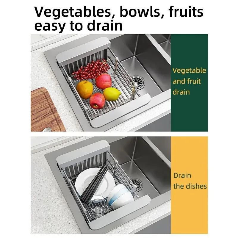 Kitchen Sink Drain Rack Dish Drain Rack Kitchen Basket Folding Drain Rack Stainless Steel Kitchen Sink Kitchen Washing Dishes Oasis Select