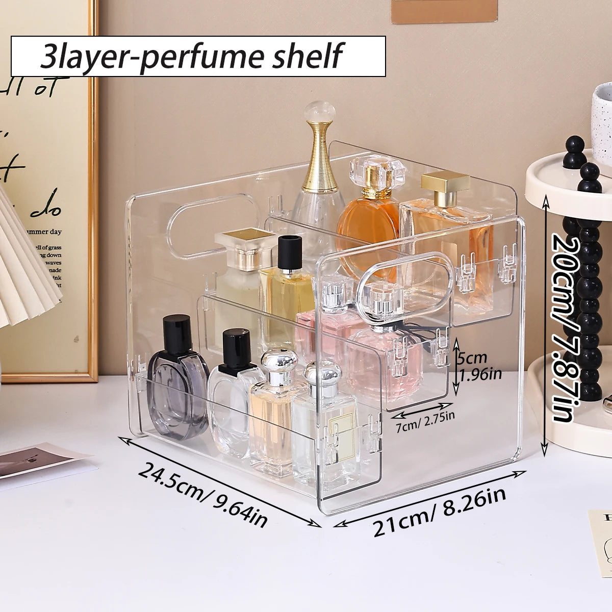 1pc 3-layer Acrylic Buckle Perfume Storage Rack Portable Desktop Perfume Cosmetics Display Rack Stepped Dresser Storage Rack Oasis Select