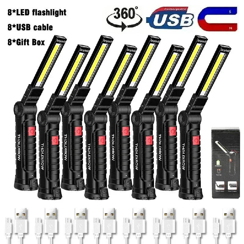 USB Rechargeable COB LED Work Light – Magnetic Foldable Torch