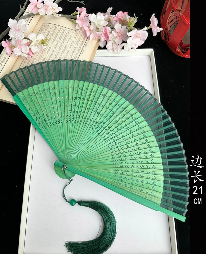 Antique Retro Portable Green Folding Fan Women's Portable Hanfu Cheongsam Folding Small Classical Dance Fan Chinese Fan Oasis Select 11