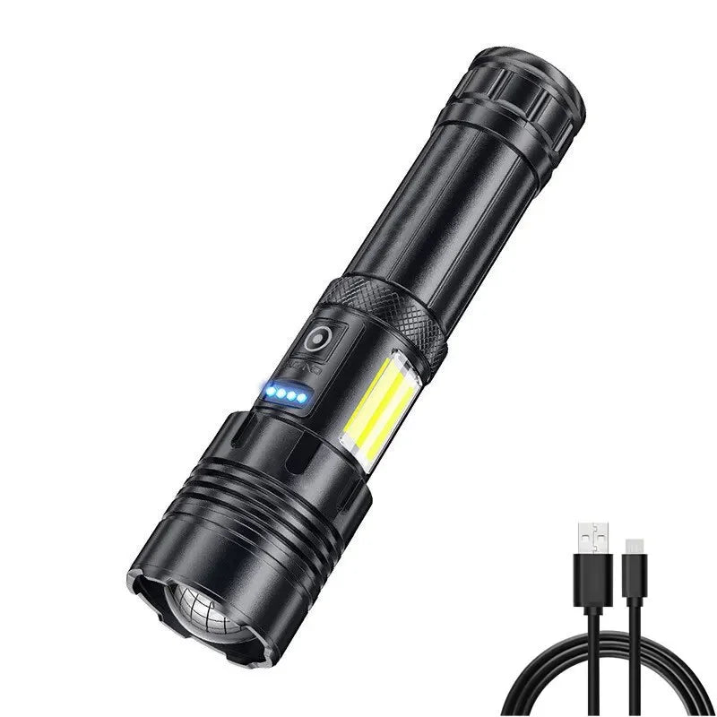 Super Bright XHP70 Powerful Led Flashlight Power Bank Torch Light USB Rechargeable Camping Tactical Flashlight with COB Lamp Oasis Select X73 Without Battery