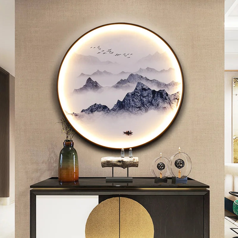 New Chinese style mural lamp Chinese style corridor tea room living room porch background wall decorative mural wall decor Oasis Select