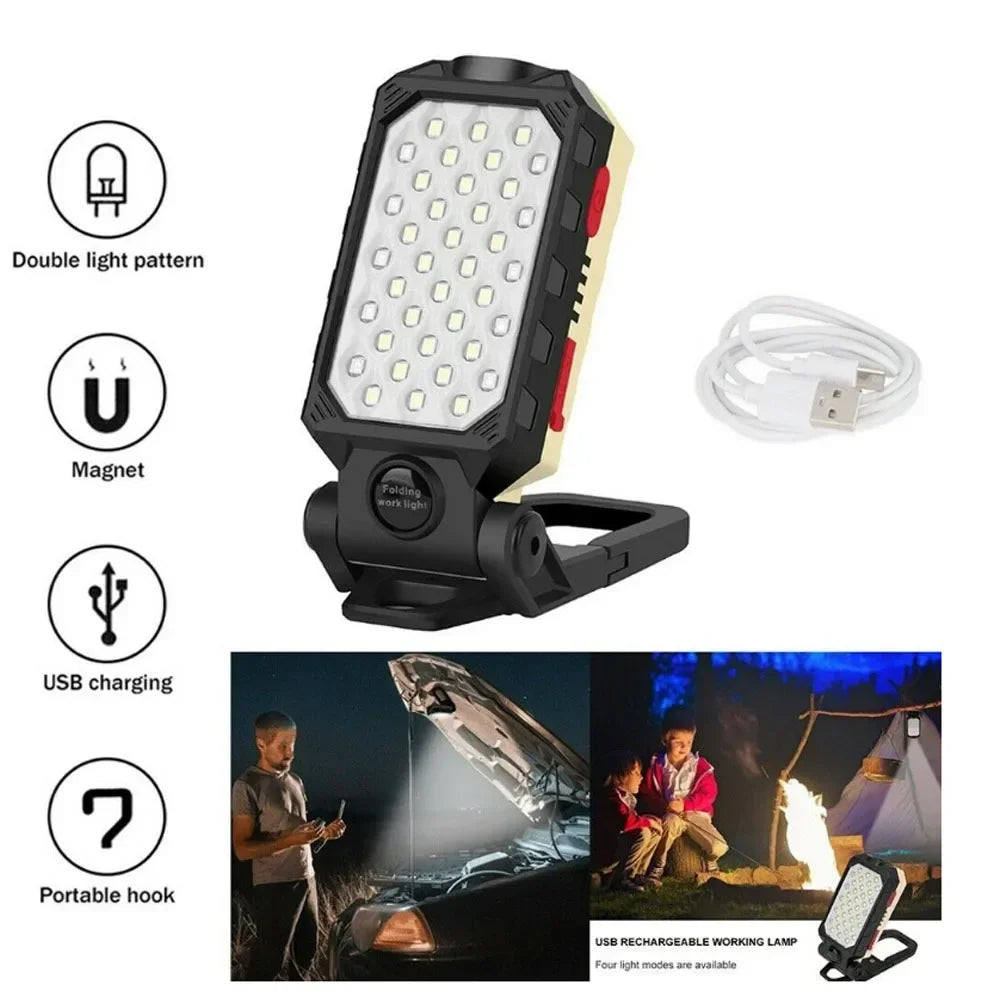 Multi-function Flashlight Floodlight Built-in Battery Magnetic Work Light Suction Power Display Car Repair Emergency Lamps Oasis Select