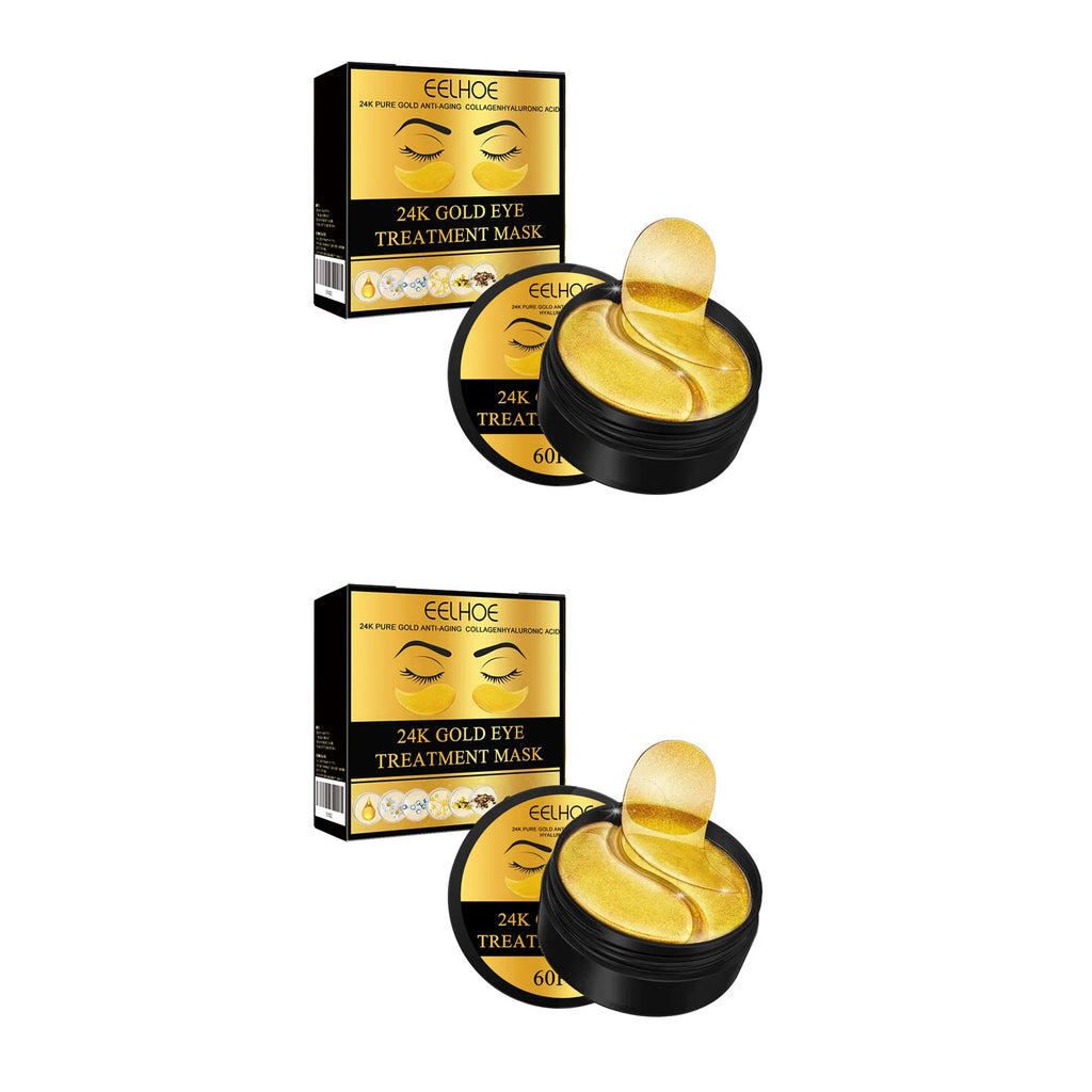 24K Gold Eye Treatment Mask Remove Dark Eye Circles Firming Fade Fine Lines Anti-Aging Hyaluronic Acid Collagen Under Eye Mask Oasis Select 2 x 60Pcs Boxed