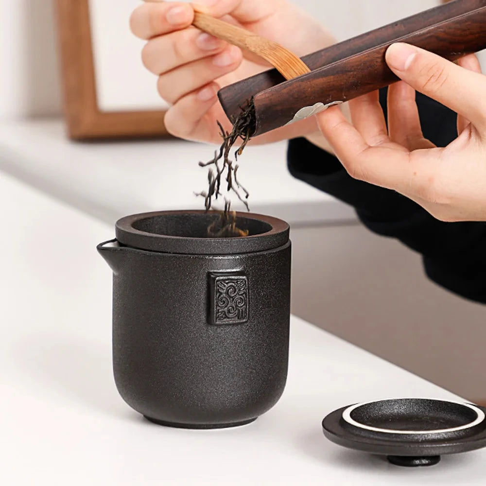 Chinese Kung Fu Bowl Ceramic Teapot Set 1 Pot 4 Teacups Portable Travel Box Oasis Select