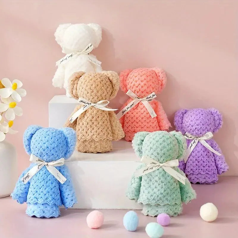 Teddy Bear Towel Cake Gift Set Novelty Bath Towel for Wedding Party Favors MotherDay Birthday Ready to Gift in Clear Bag Oasis Select