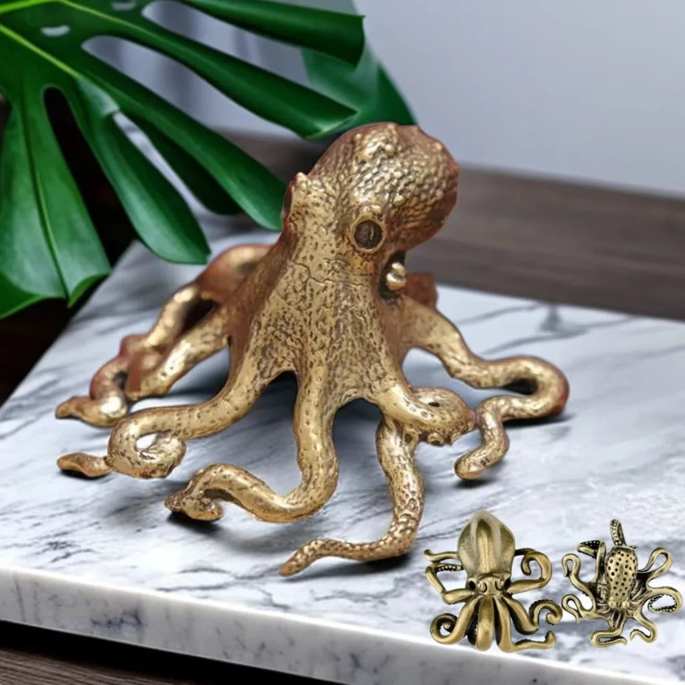 New Antique Octopus Home Decoration Brass Copper Animal Figurines Miniatures Desk Ornament Accessories Creative Table Craft Oasis Select
