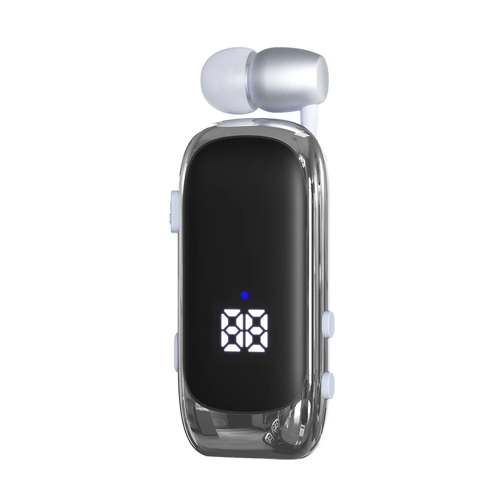 K88 Lavalier Business Bluetooth 5.4 Headphone Talk/Music Time 20 Hours, LED Digital Display,Noice Cancelling Wireless Earphones Oasis Select White