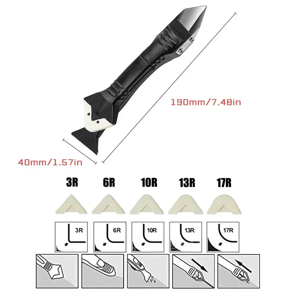 5in1 Silicone Scraper Squeegee Glue Remover Knife Caulking Angle Beauty Crack Trowel Tool Grout Scraper Kit Multifunctional Home Oasis Select
