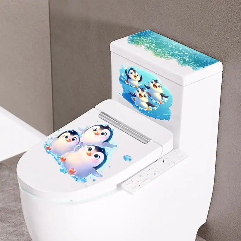 Funny Cute Cartoon Penguin Toilet Decal Stickers Waterproof Self Adhesive Removable for Bathroom Aesthetic Decor Oasis Select
