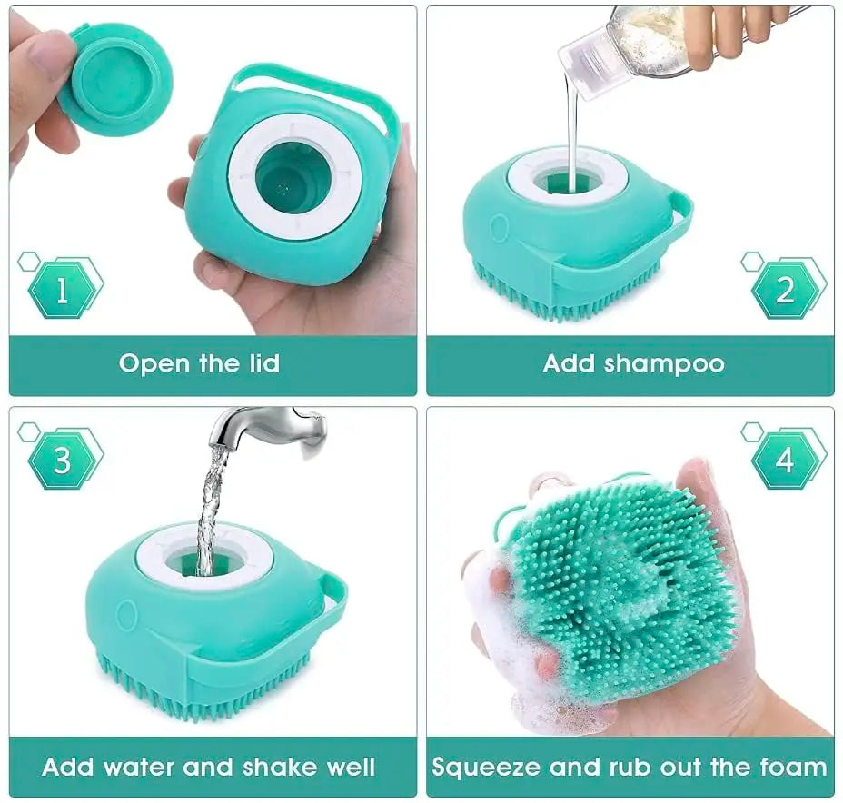 Silicone Pet Bath Brush with Soap Dispenser Soft Massage Dog Cat Scrubber Gentle Exfoliating Shower Grooming Tool Oasis Select