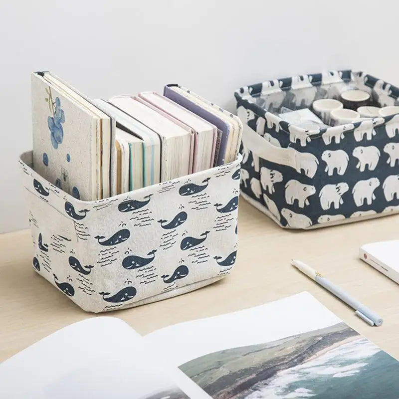 Cotton Linen Waterproof Desktop Storage Box & Organizer
