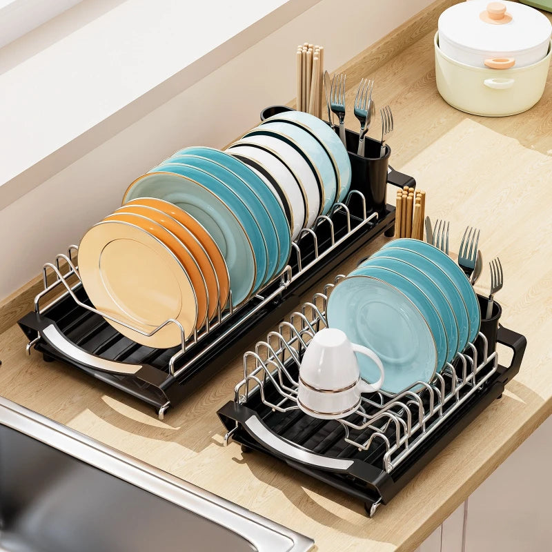 Retractable Dish Drain Rack Kitchen Knives and Forks Chopsticks Storage Shelf Sink Side Narrow Dish Rack Oasis Select