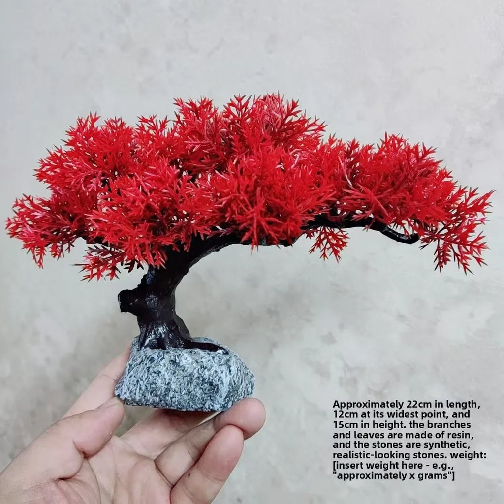 Red Leaf Cliff Cypress Welcome Pine Bonsai Aquarium Decoration Turtle Shrimp Hiding Cave Desktop Ornament Oasis Select B 22CM X 12CM X 15CM