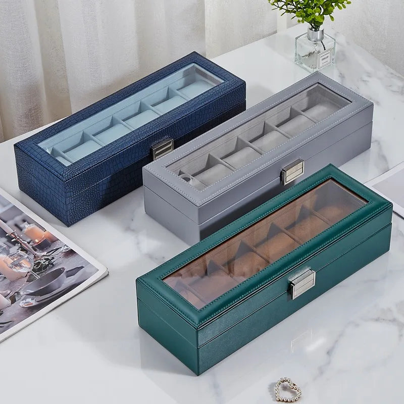 6 Grids PU Leather Watch Box - Luxury Storage & Display Case for Wristwatch Mechanical Watch, Watch Organizer for Men Women Oasis Select