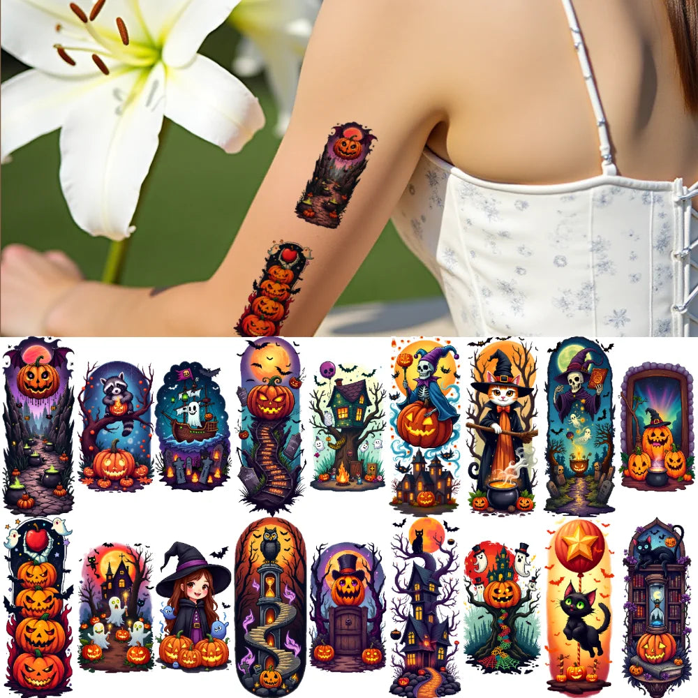 9-Piece Waterproof Temporary Tattoo Stickers – Ghost & Witch