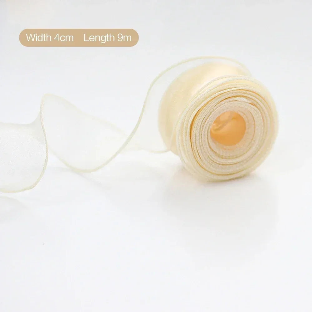 10 Yards Roll Sheer Chiffon Organza Satin Ribbon Gift Wrapping Decoration Wedding Bouquet Wreath Sewing Craft Supply Oasis Select Beige 4CM 1PCS