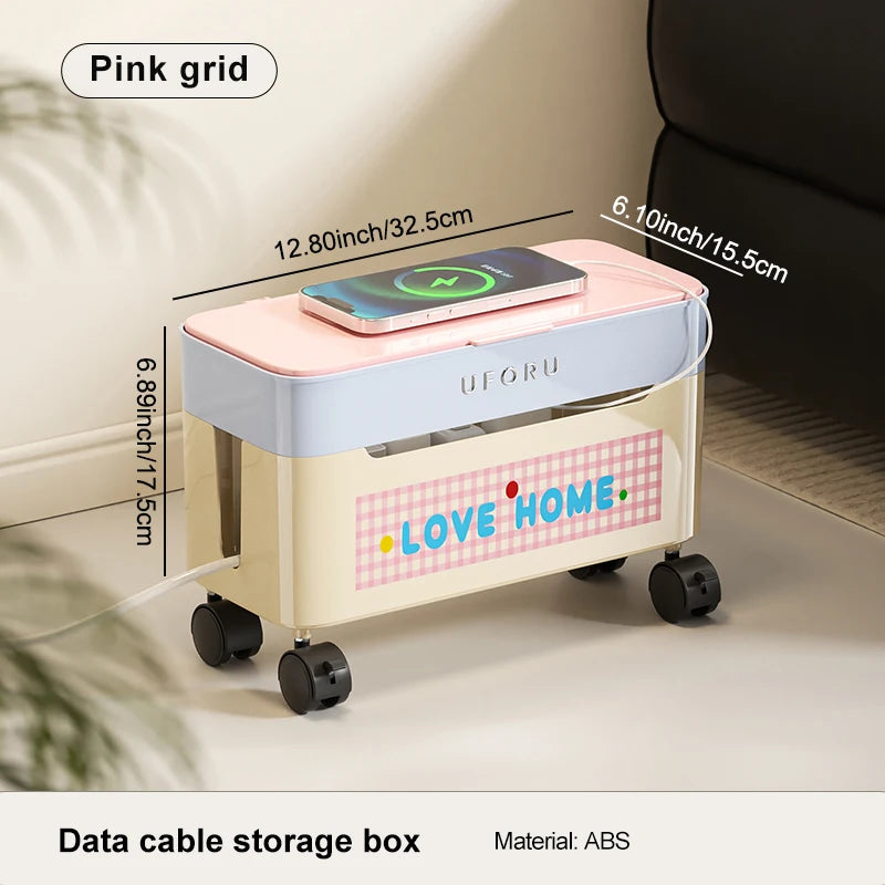 1pc Cable Organiser with Castors Spacious Capacity, Stylish Design The Ultimate Cable Management Solution Oasis Select Pink grid