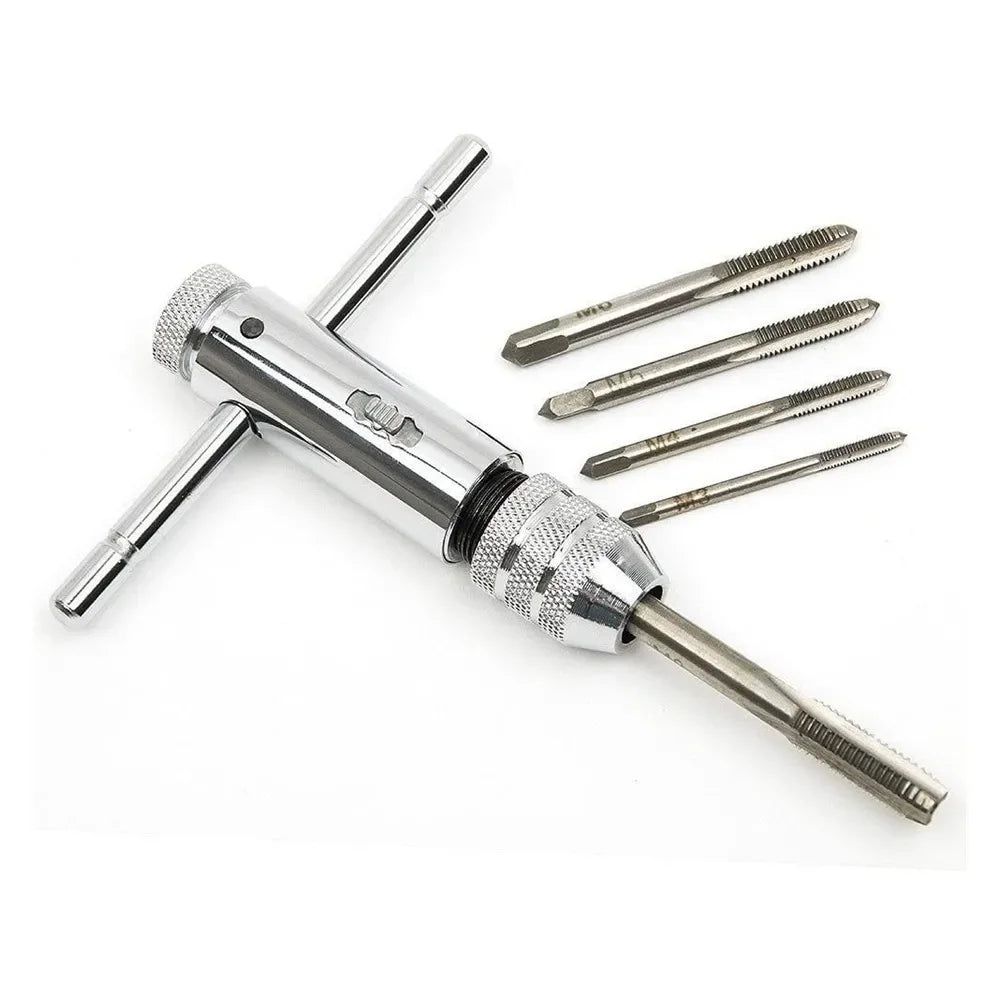 T-Handle Ratchet Tap Wrench Set with 5 Metric Taps M3–M8 Tap Wrench Set Oasis Select