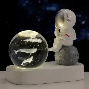 Astronaut Night Light Desktop Small Ornaments Decorative Crystal Ball Birthday Gift for Boys and Girls Decoration Oasis Select Think Whale USB gift packae