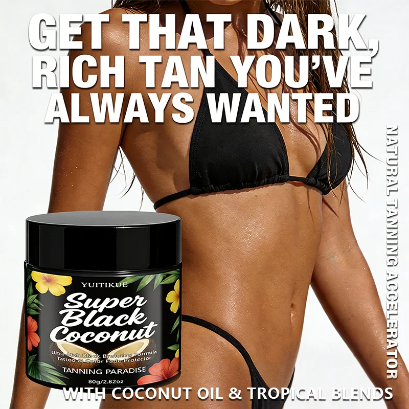 YUITIKUE Super Black Coconut Tanning Cream - Ultra Rich Bronzing Formula, Natural Tropical Glow, Long-Lasting Tan 80g Oasis Select