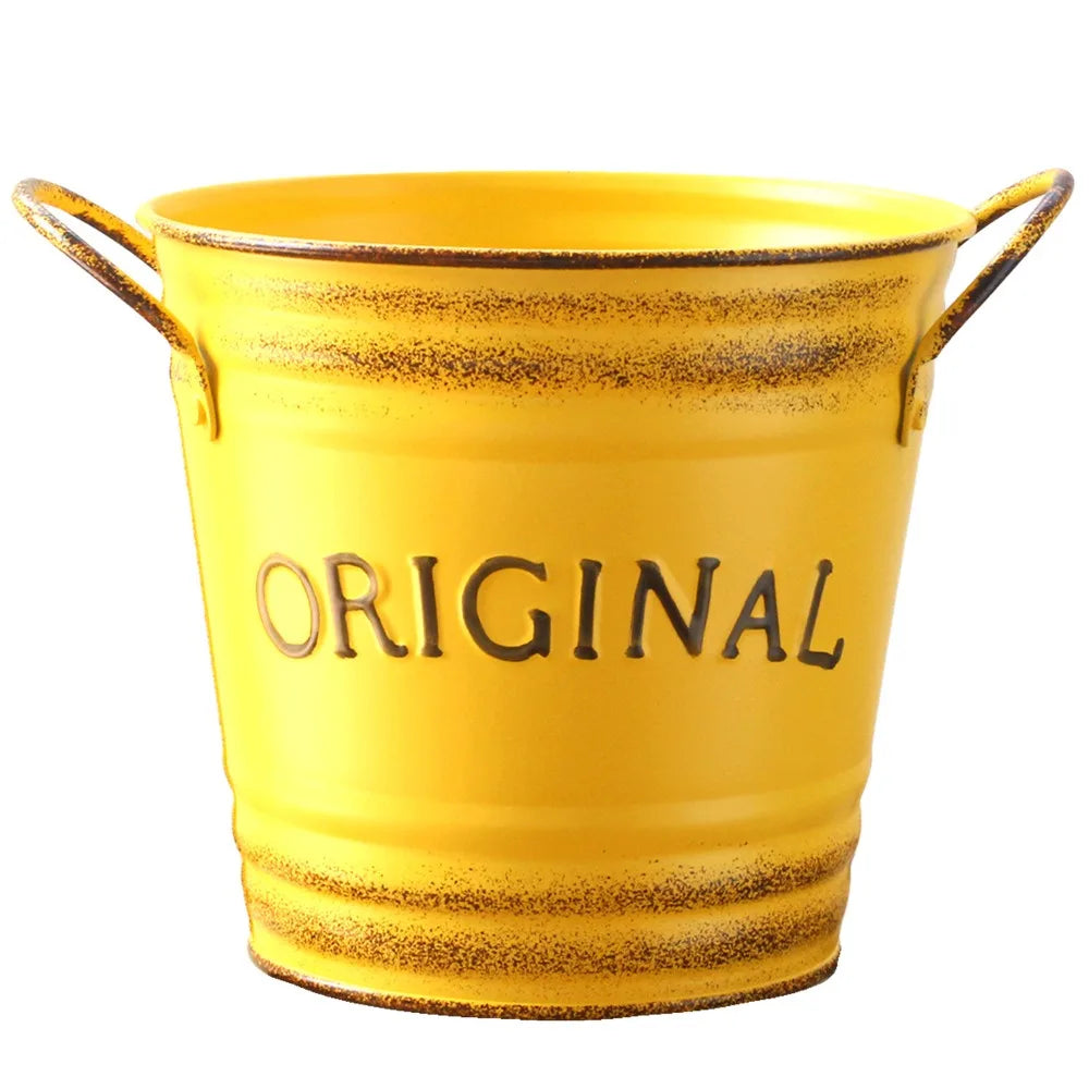 Metal Flowerpots Plants Planter Gardening Supplies Iron Flower Pot Binaural Wrought Home Garden Decoration Garden Flower Stand Oasis Select Yellow