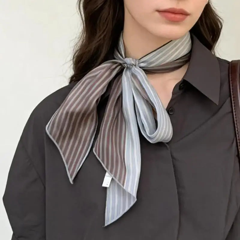 Striped Silk Scarf Women Lightweight Breathable Fashion Neck Head Scarf Daily Office Travel Beach Accessory Office Daily Wear Oasis Select A1