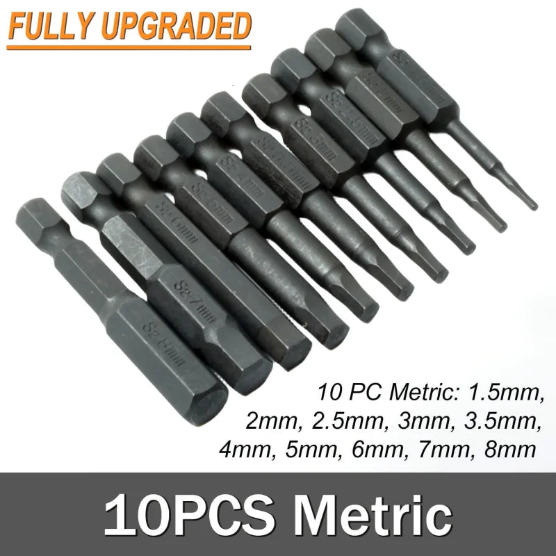 10-Pc SAE & Metric Hex Allen Wrench Drill Bit Set – Magnetic Hex Drill Bit Set Oasis Select 10pcsMetric