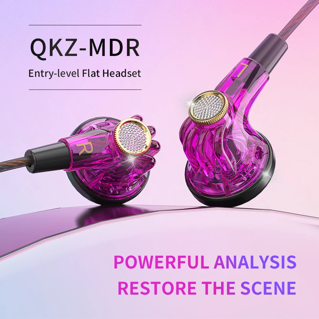 QKZ MDR Flat-Head Headphones 16MM Large Dynamic HIFI Bass Sport Earbuds Music Wired Earphones 3.5MM AUX Headset In Ear With Mic Oasis Select