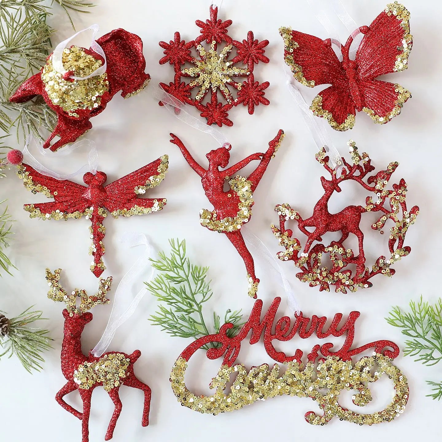 Red Glitter Christmas Pendant with Gold Sequins | Tree Ornament