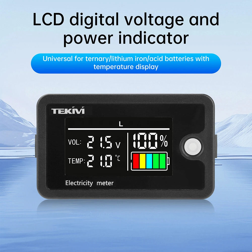 DC 8-100V High Precision LCD Digital Display Voltage and Electricity Indicator Ternary/Lithium Iron/Acid Battery Universal Oasis Select