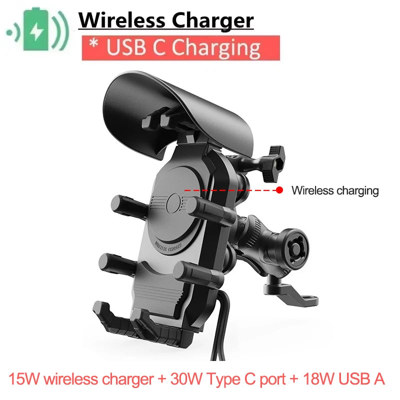 Fast Charging 15W Wireless Charger Shockproof Motorcycle Phone Holder 18W USB & 30W Type C Motorbike Bicycle Bike Scooter Stand Oasis Select Charging