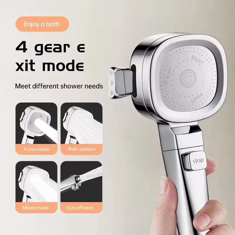New Bathroom Booster Shower Head, 3 Mode Adjustable Spray, Bathroom Shower System Handheld Shower Head, Silver Shower Head Oasis Select