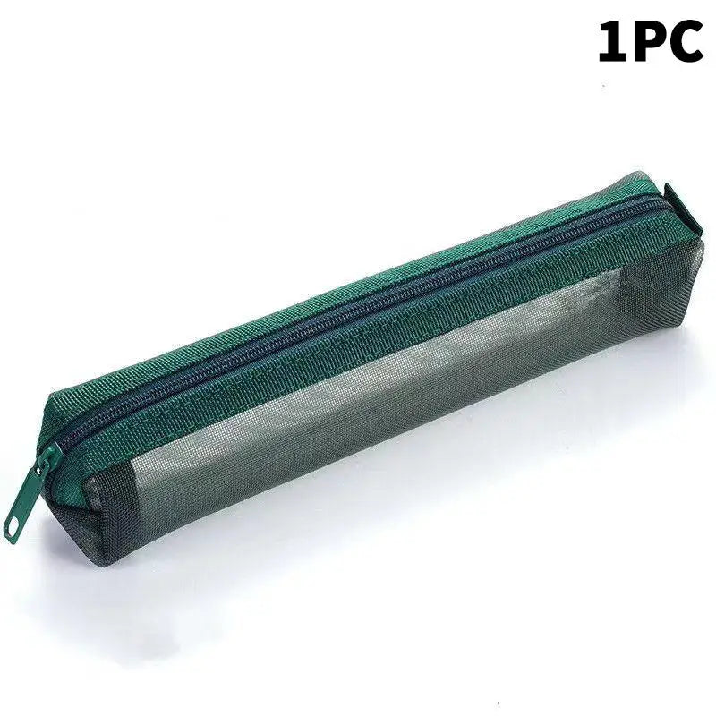 1/5Pcs Mesh Pencil Case Portable Zipper Pouch Stationery Organizer Students Exams Pencil Case School Stationery Supplies Oasis Select 1PC Green