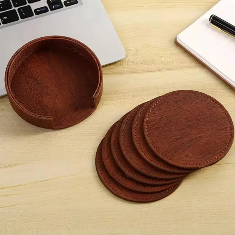 Home fashion simple circular leather hotel coaster double-sided leather insulated tableware pad thermal insulation Oasis Select