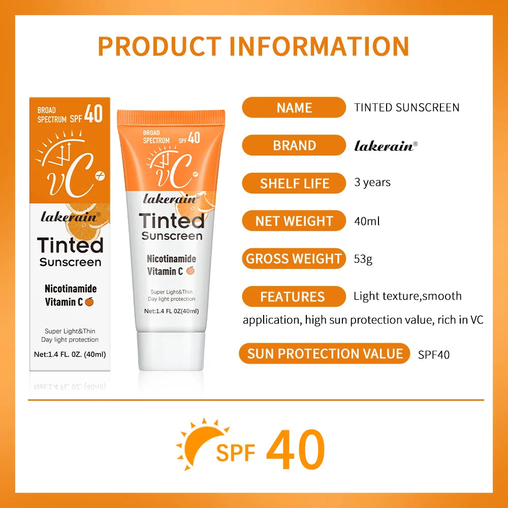 SPF40 Tinted Moisturizing VC Sunscreen Skin Protection Refreshing Makeup Sunscreen Cream UV Anti-aging Resistance Sunscreen Oasis Select