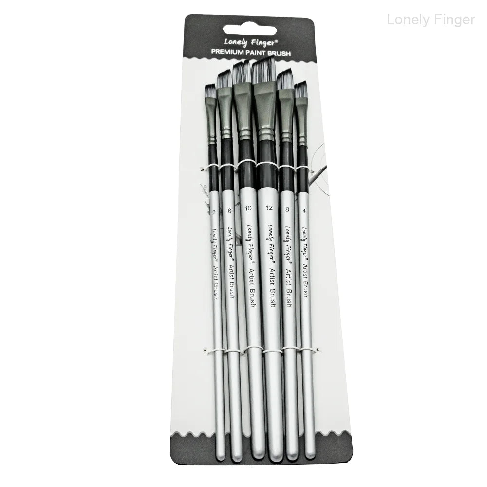 6pcs Paint Brushes Set for Acrylic Painting,Watercolor,Oil，Inks，Gouache，Crafts, Brush Tip Flat，Round, Angle，Filbert,Paint Oasis Select 6pcs Sliver Angle