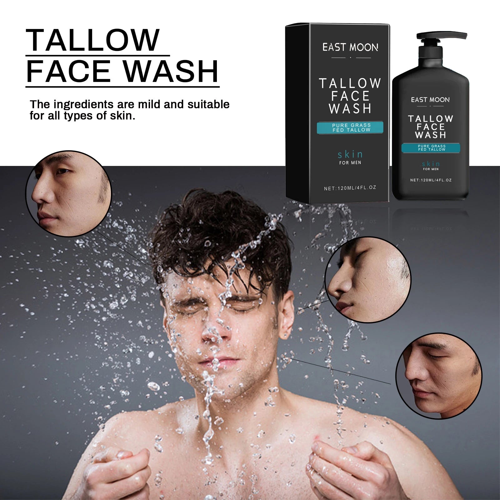 Men's Daily Face Wash Deep Cleansing Pore Oil Control Remove Acne Blackhead Brightening Facial Cleanser for Refreshed Skin Oasis Select