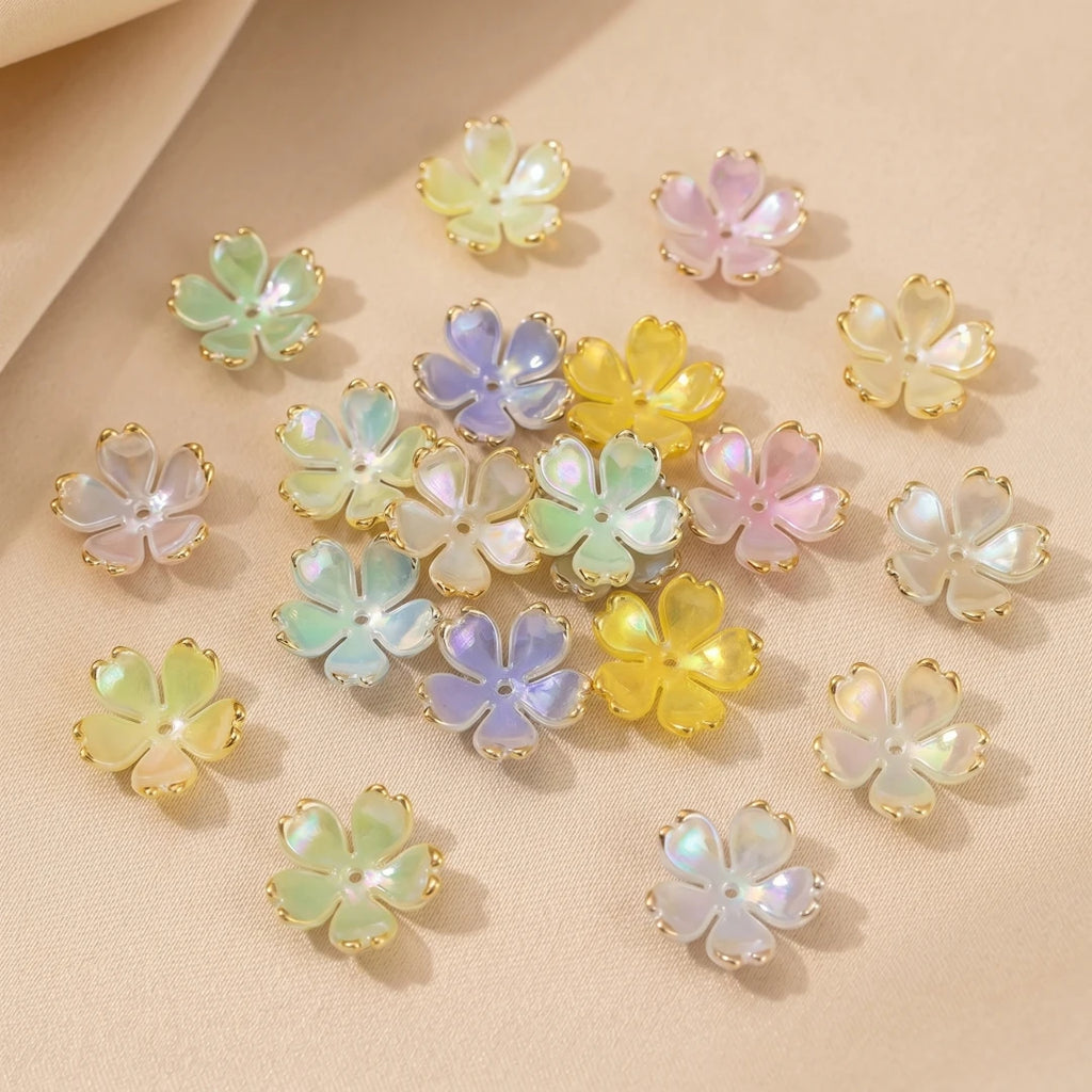 50pcs Colorful Cherry Blossom Beads 5-Petal Acrylic Flower Beads Mini Spacer Beads Hair Charms Christmas for Bracelets Earring Oasis Select 17