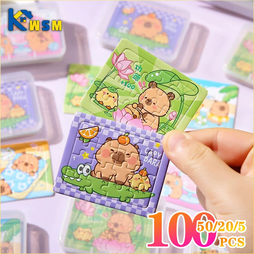 5-100PCS Cartoon Animal Capybara Paper Jigsaw Puzzles Educational Toy for Kids Birthday Party Favors School Prizes Oasis Select