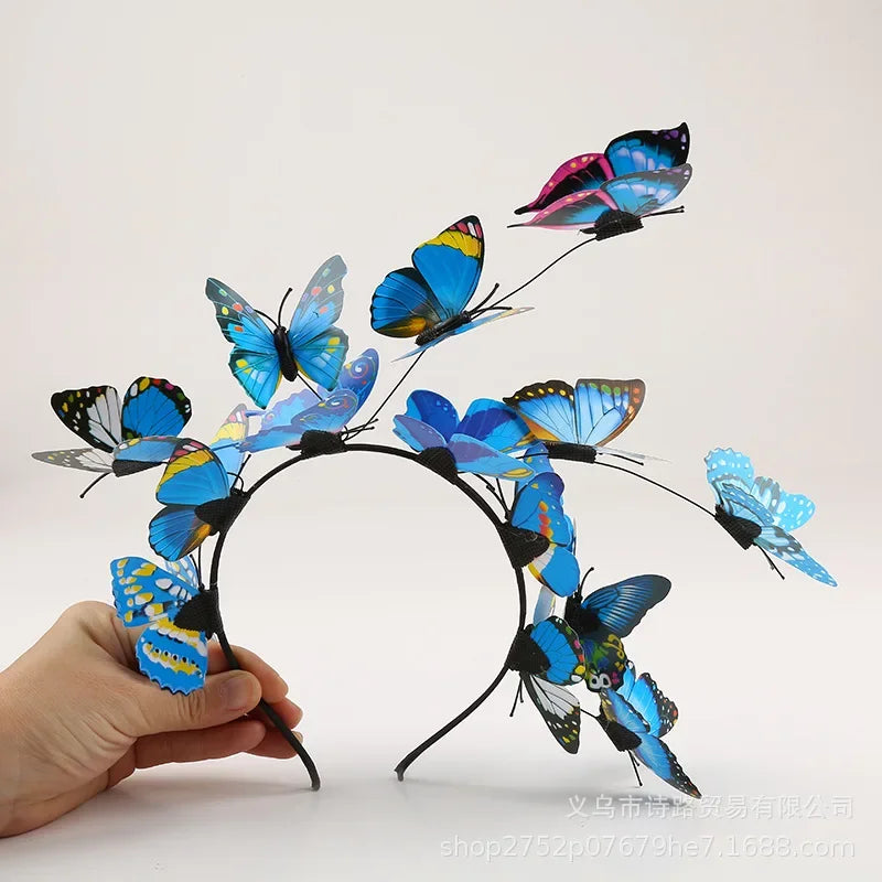 Womens Fairy Wreath Headband with Butterfly Jewelry Flower Garland Hair Band for Wedding Party Bridal Hair Accessory Oasis Select Blue