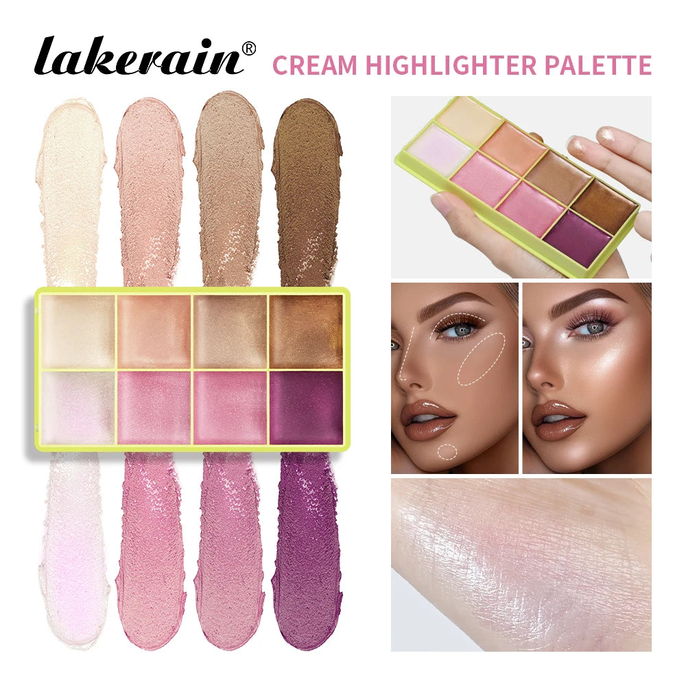 8Colors Cream Highlighter Palett Face Brighten Highlighter Blush&Contouring Shimmer Concealer Cream Makeup Tool Cosmetics Oasis Select highlight palette