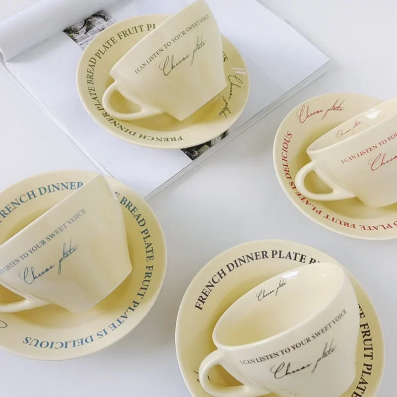 Coffee Mugs Ceramic Milk Tableware Tea Tools Cute Ins Korean Style Oatmeal Breakfast Drink Juice Tea Cup and Saucer Sets Oasis Select