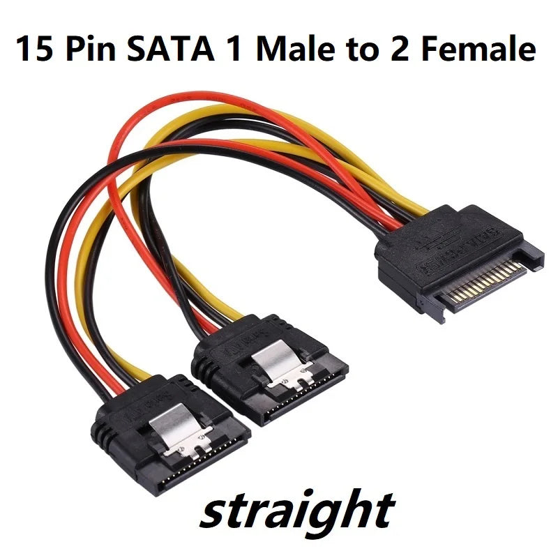 15 Pin SATA Power Y Splitter Cable 1 Male to 2 Female Dual SATA Power Cable with Lock Buckle Sata Power Supply Cord PC SSD Line Oasis Select Straight 0.2m
