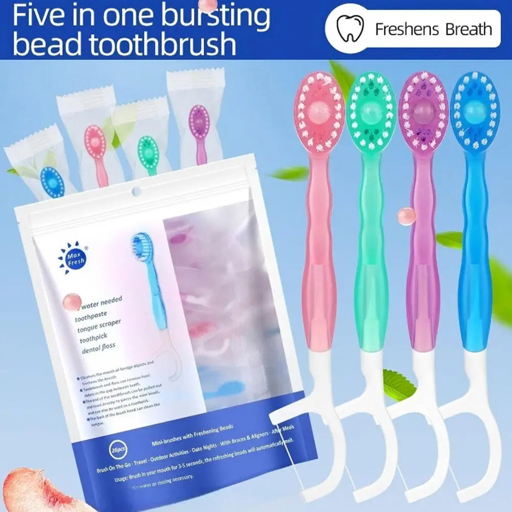 5-in-1 Disposable Travel Toothbrush – Toothpaste, Floss & Pick Disposable Travel Toothbrush Oasis Select